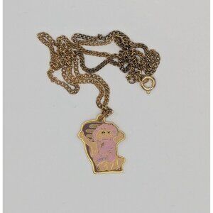 Vintage 80s Cabbage Patch Kid Doll Necklace Gold Tone Pink Hair